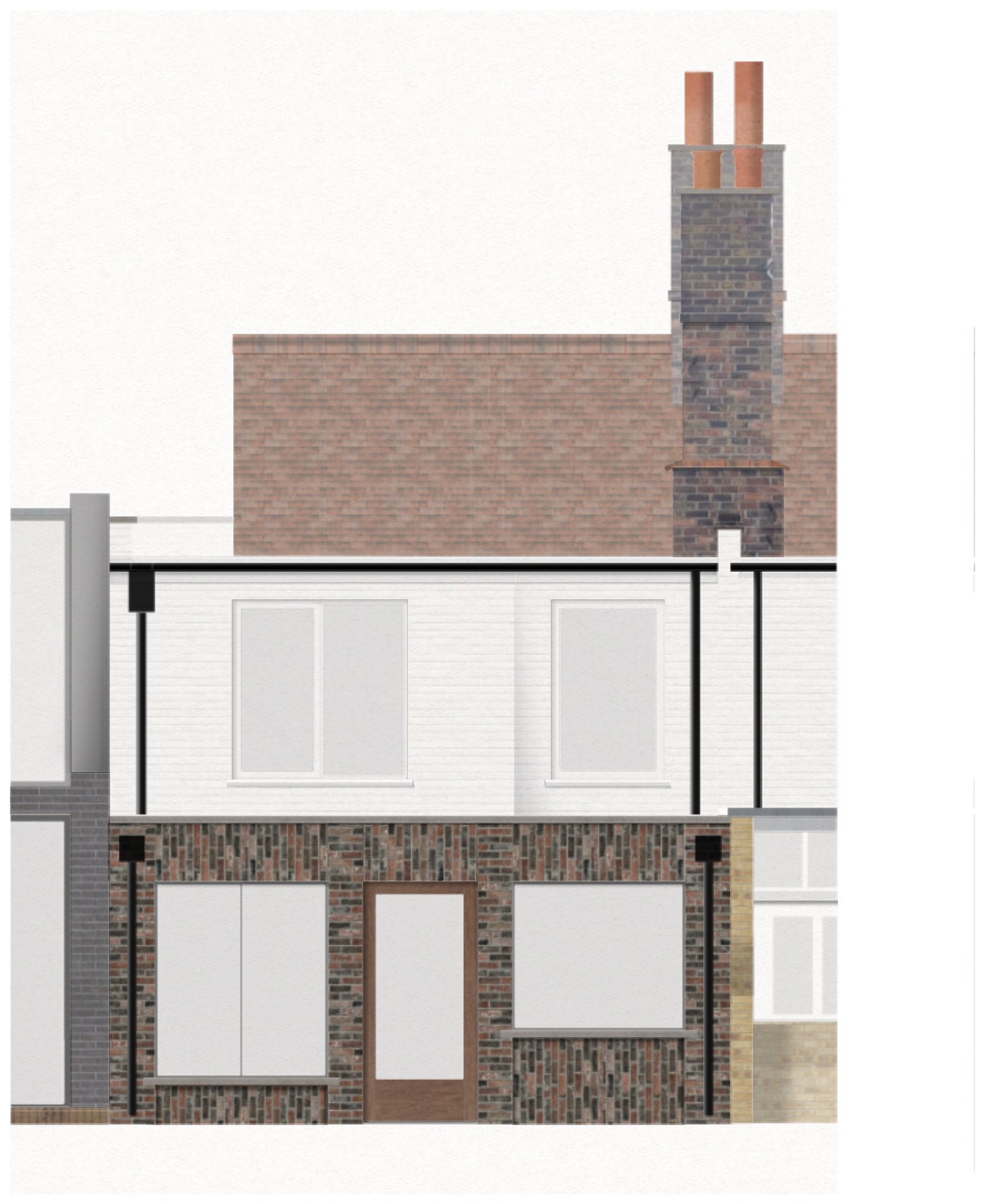 Rear elevation drawing, brick and timber